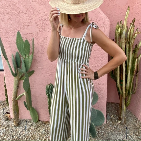 Show Me Your Mumu | Parton Green Stripe Wide Leg Jumpsuit, Size L - Picture 5 of 5